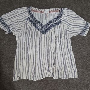 Knox Rose Navy and White Striped Blouse
